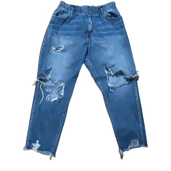 KanCan Distressed Blue Jeans With Elastic Waist & Button Closure Women size 16 - Picture 1 of 7